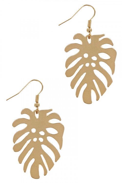 S1-3-1-LBE7467GD SHINNY GOLD LEAF DROP FASHION EARRINGS/3PAIRS