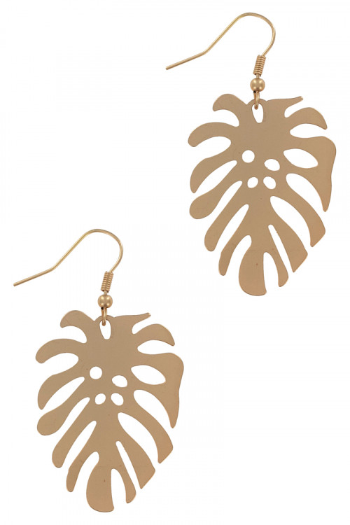 S1-3-3-LBE7467MTGD MATTE GOLD LEAF DROP FASHION EARRINGS/3PAIRS