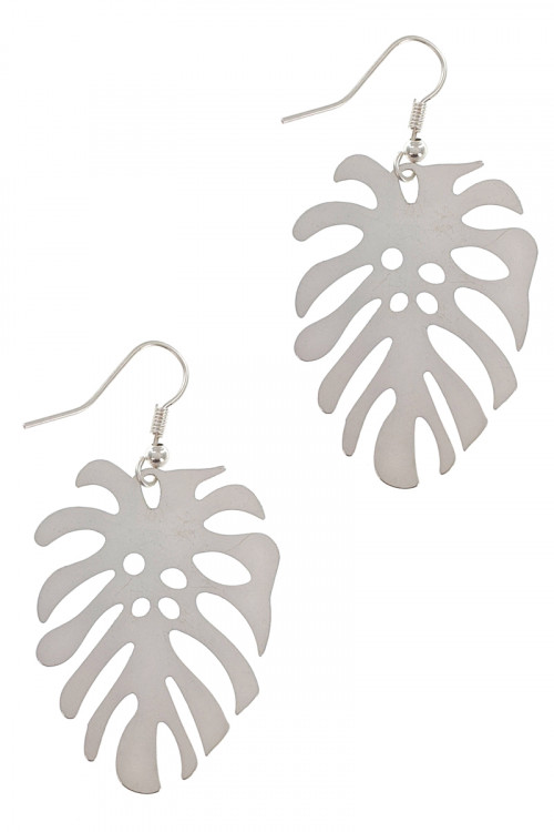 S1-7-3-LBE7467MTSL MATTE SILVER LEAF DROP FASHION EARRINGS/3APIRS