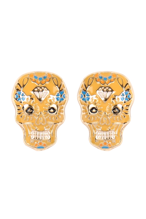 S1-4-2-E7468G - (HALLOWEEN) SKULL ART FASHION EARRINGS - YELLOW/1PC