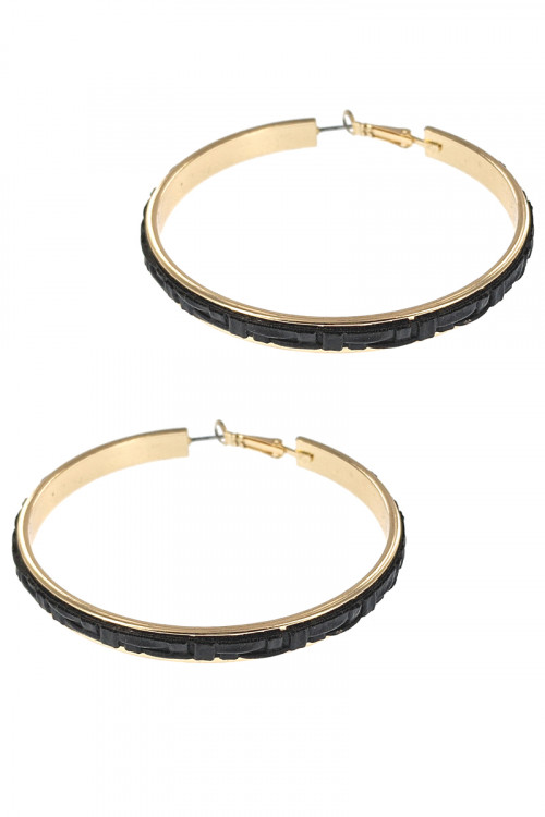 S1-1-5-LBE7474JT JET BLACK BRAIDED TEXTURE FASHION GOLD HOOP EARRINGS/3PAIRS