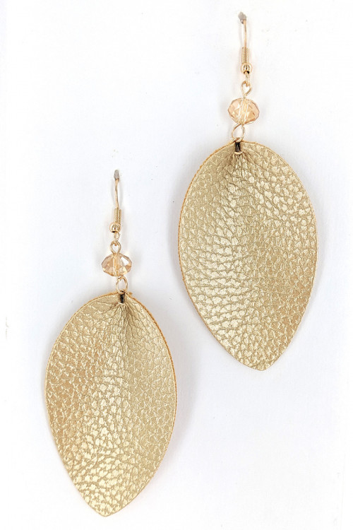 S1-2-2-LBE7476GD GOLD LEATHER LEAF FASHION EARRINGS/3PAIRS