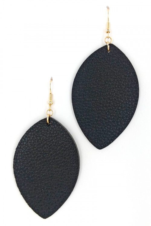 S1-4-2-LBE7477BK BLACK LEAF LEATHER STYLE FASHION EARRINGS/3PAIRS