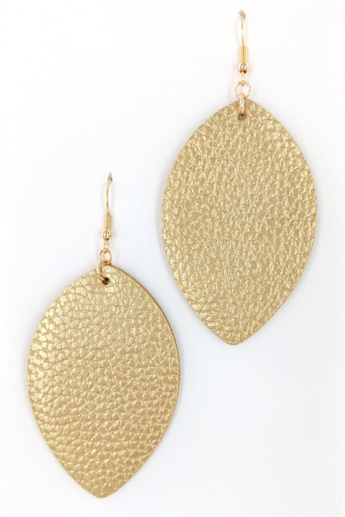 S1-2-2-LBE7477GD GOLD LEAF LEATHER STYLE FASHION EARRINGS/3PAIRS