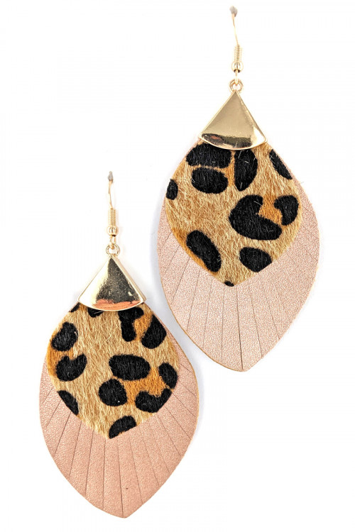 S1-2-2-LBE7478AP ANIMAL PRINT WITH PINK LEATHER EARRINGS/3PAIRS
