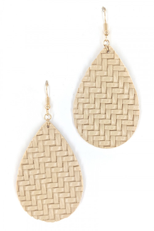 237-B-LBE7480NT NATURAL COLOR LEAF BRAIDED LEATHER FASHION EARRINGS/3PAIRS