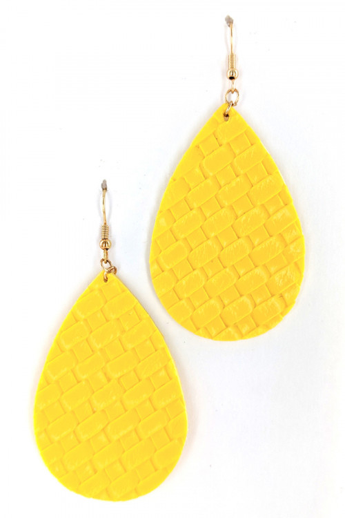 237-C-LBE7480YE YELLOW BRAIDED LEATHER LEAF EARRINGS/3PAIRS