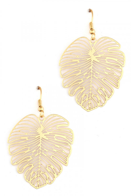 S1-1-4-LBE7482MTGD MATTE GOLD LEAF SHAPE FASHION EARRINGS/3PAIRS