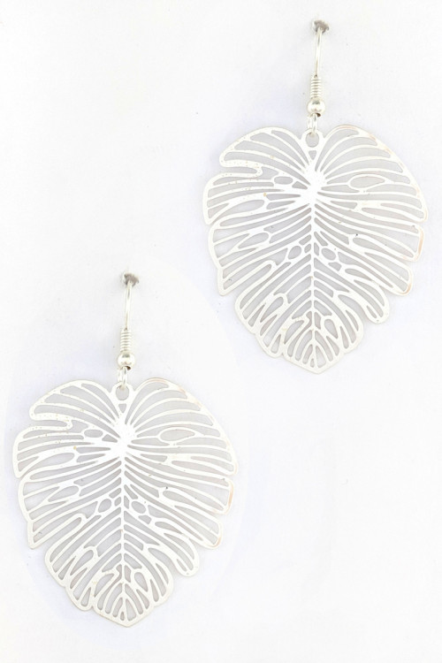 S1-1-2-LBE7482MTSL MATTE SILVER LEAF SHAPE FASHION EARRINGS/3PAIRS