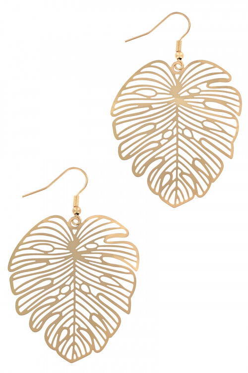 S1-5-2-LBE7483GD GOLD SHINNY LEAF FILIGREE LIGHTWEIGHT TEAR DROP EARRINGS/3PAIRS