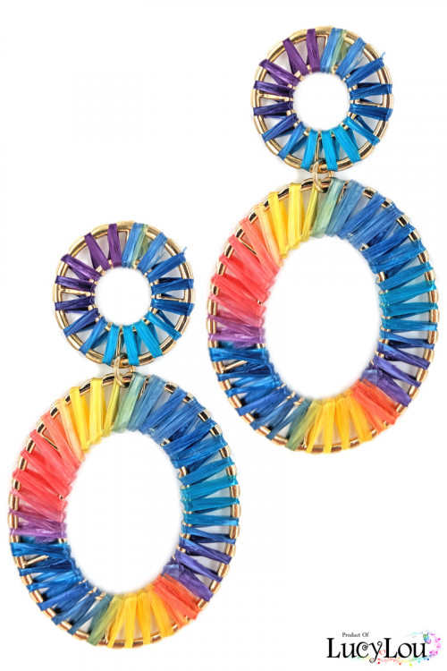 S1-3-4-LBE7485MU OVAL MULTICOLOR RAFFIA FASHION EARRINGS/3PAIRS