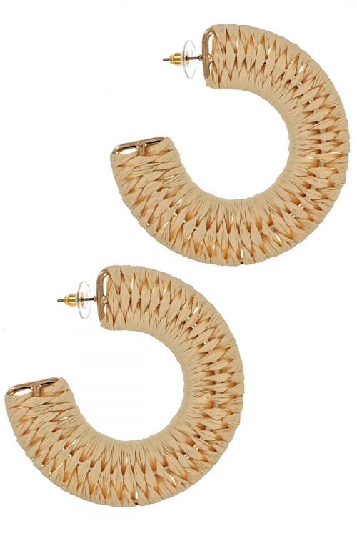 S1-3-3-LBE7486NT NATURAL HOOP BRAIDED RAFFIA EARRINGS/3PAIRS