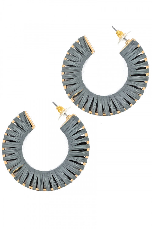 S1-7-4-LBE7488GY GRAY GOLD HOOP RAFFIA EARRINGS/3PAIRS
