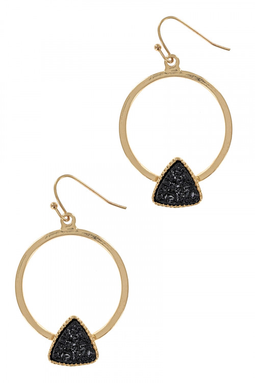 S1-6-4-LBE7494JT JET BLACK GOLD HOOP FASHION EARRINGS/3PAIRS