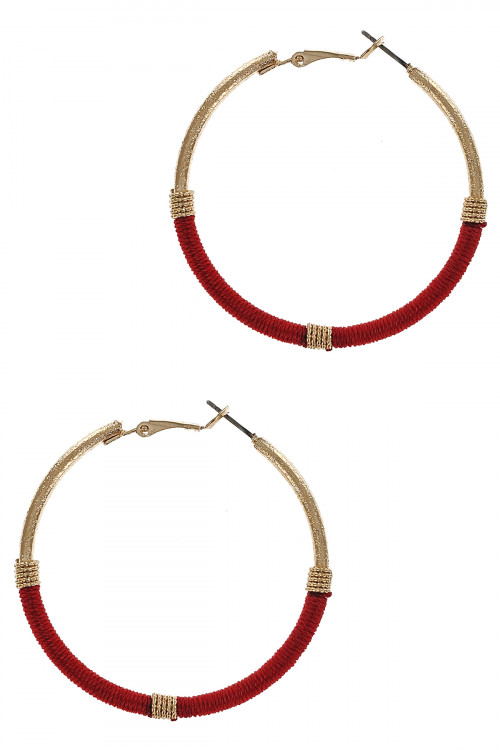 S1-6-2-LBE7500RD RED GOLD HOMEMADE THREADED HOOP EARRINGS/3PAIRS