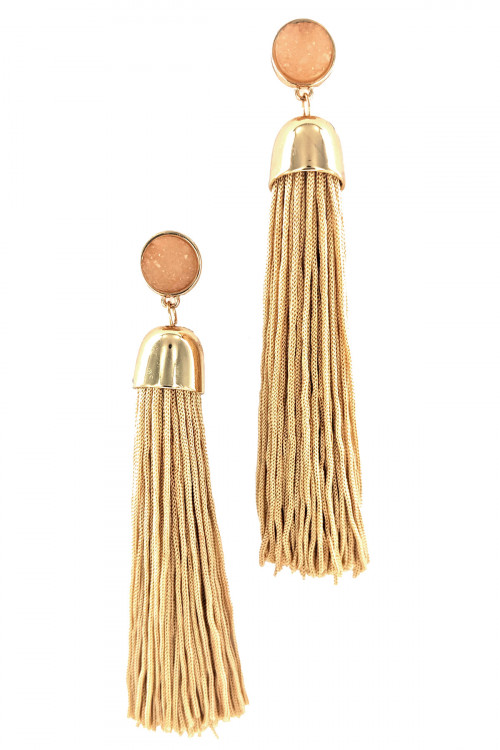 S1-3-3-LBE7885NT NATURAL LONG FASHION TASSEL WITH NATURAL STONE EARRINGS/3PAIRS