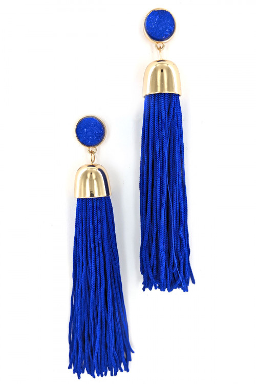 S1-5-3-LBE7885RB ROYAL BLUE LONG FASHION TASSEL WITH NATURAL STONE EARRINGS/3PAIRS