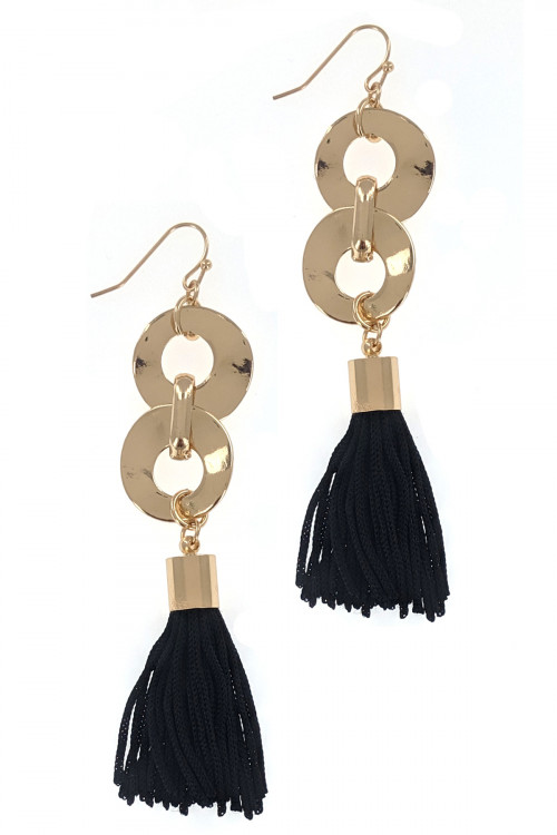 S1-3-3-LBE7903BK BLACK GOLD WITH TASSEL DANGLING EARRINGS/3PAIRS
