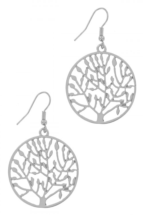 S1-2-2-LBE7905MTSL MATTE SILVER TREE OF LIFE FASHION EARRINGS/3PAIRS