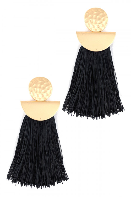 S1-3-2-LBE7907BK BLACK MATTE GOLD WITH TASSEL FASHION EARRINGS/3PAIRS