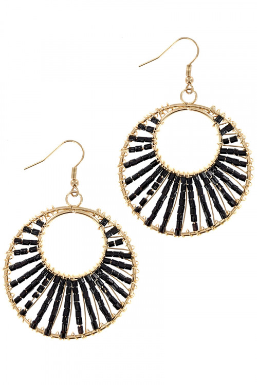 S1-6-2-LBE7916JT ROUND GOLD AND BLACK BEADS DROP EARRINGS/3PAIRS