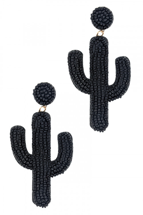 S1-1-5-LBE7922JT JET BLACK BEADED CACTUS EARRINGS/3PAIRS