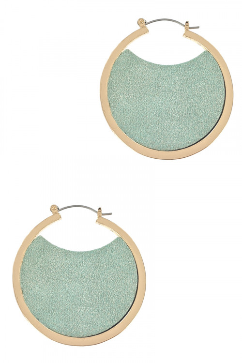 S1-3-4-LBE7925MT MINT GOLD HOOP EARRINGS WITH MINT COLOR LEATHER INTERIOR DESIGN/3PAIRS