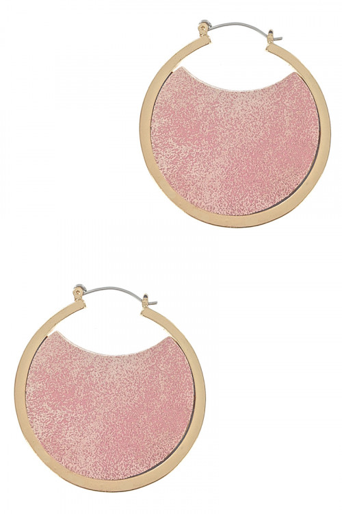 S1-3-4-LBE7925PK PINK GOLD HOOP EARRINGS WITH PINK COLORED LEATHER INTERIOR DESIGN/3PAIRS