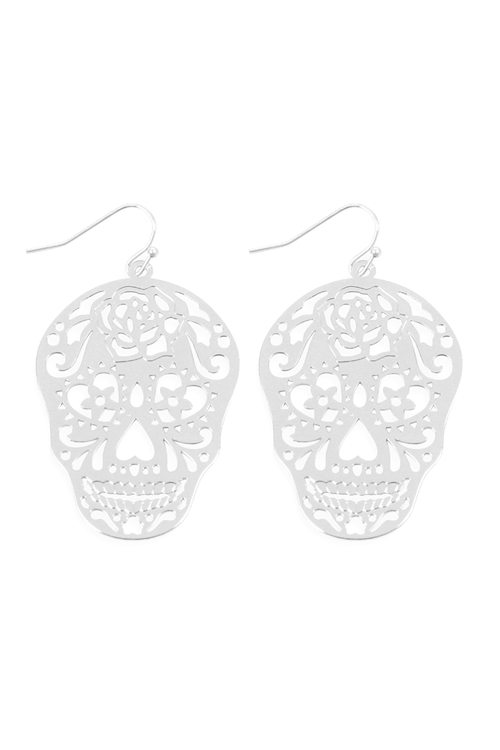 S24-1-4-E7933RD- (HALLOWEEN) SKULL COLOR COATING FILIGRREE EARRINGS-SILVER/1PC