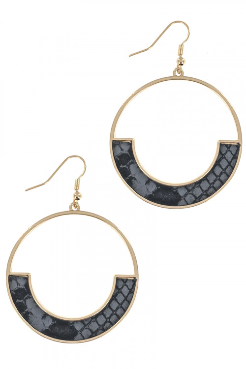 S1-7-2-LBE7934GR GOLD ROUND WITH GREY ANIMAL PRINT EARRING/3PAIRS