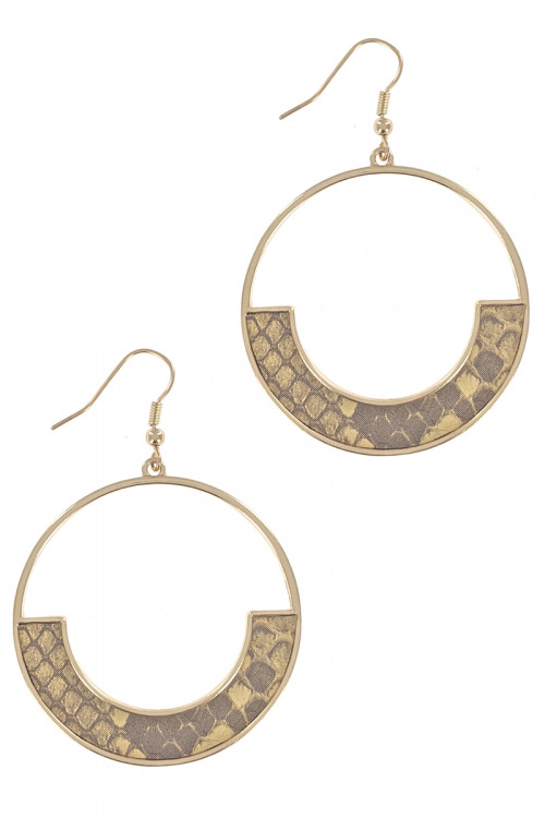 S1-4-2-LBE7934MS GOLD ROUND WITH MUSTARD COLORED ANIMAL PRINT EARRING/3PAIRS