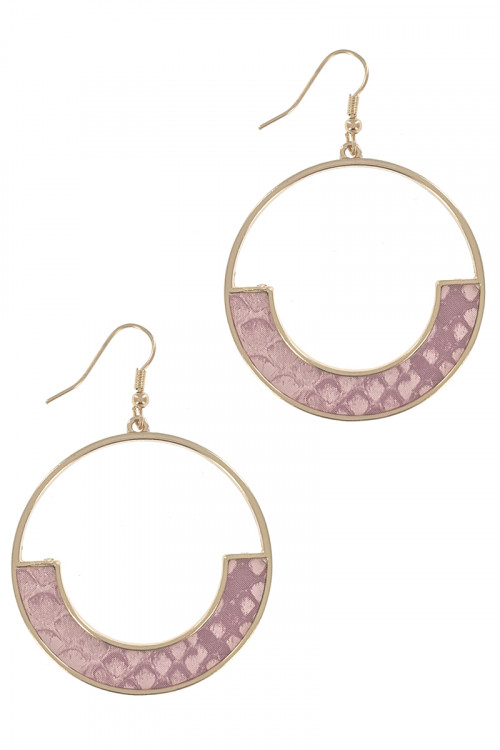 S1-4-3-LBE7934PK GOLD ROUND WITH PINK ANIMAL PRINT EARRING/3PAIRS