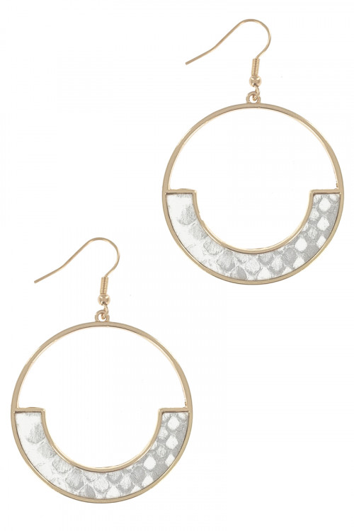 S1-4-2-LBE7934WH GOLD ROUND WITH WHITE ANIMAL PRINT EARRING/3PAIRS