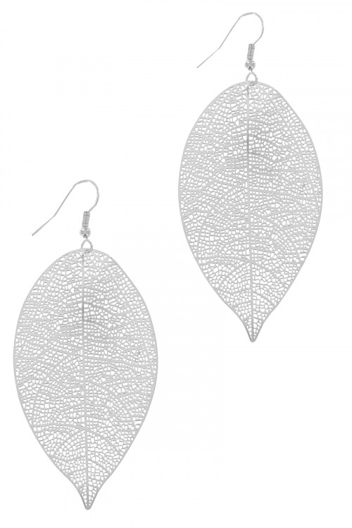 S1-1-5-LBE7939MTSL MATTE SILVER DETAILED LEAF DROP EARRINGS/3PAIRS