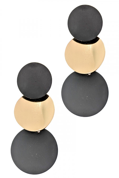 S1-4-2-LBE7940GDBK MATTE BLACK AND GOLD TRIPPLE CIRCLE DROP EARRINGS/3PAIRS