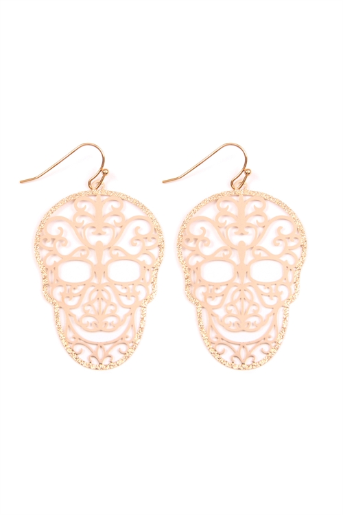 S24-1-4-E7967GD- (HALLOWEEN) FILIGREE SKULL EARRINGS -GOLD/1PC