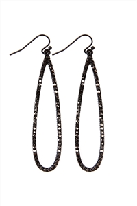 A2-3-2-E7998BK-HMT - PAVE LONG TEARDROP FISH HOOK EARRINGS - BLACK HEMATITE/1PC