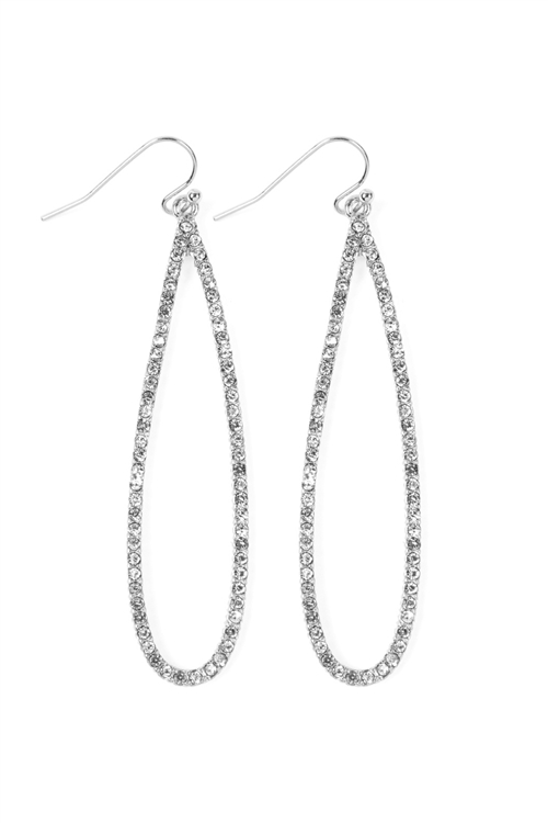 A2-3-2-E7998RD-CRY - PAVE LONG TEARDROP FISH HOOK EARRINGS - SILVER CRYSTAL/1PC