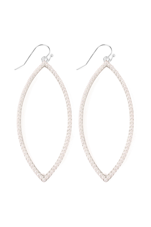 A2-3-3-E8108WS-PL- OPEN MARQUISE SHAPE PAVE EARRINGS - MATTE SILVER PEARL/1PC