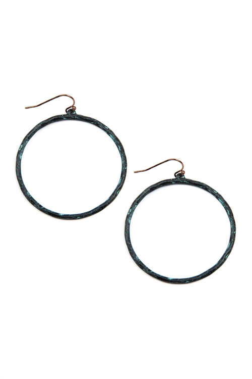 S22-11-5-S22-11-5-E8241PAT - HAMMERED CAST HOOP EARRINGS - BURNISHED TURQUOISE/6PAIRS