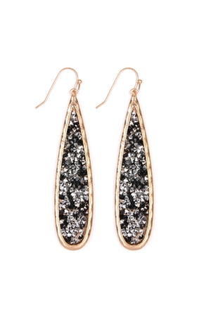 S24-1-4-E8319WGD-BK-GLITTER FACETED TEARDROP EARRINGS - MATTE GOLD BLACK/6PCS