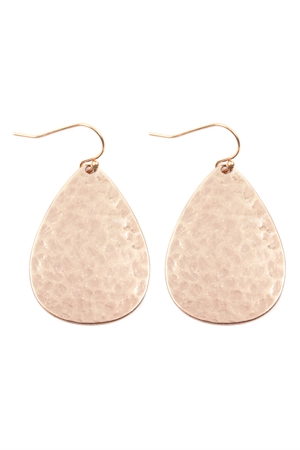 S17-12-4-E8359WRSG MATTE ROSE GOLD HAMMERED CAST TEARDROP EARRINGS/1PAIR