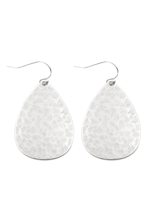 A1-4-2-E8359WSV MATTE SILVER HAMMERED CAST TEARDROP EARRINGS/1PAIR