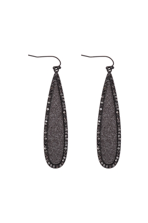 A3-3-2-E8626BK - LONG TEARDROP GLITTER WITH PAVE EARRINGS - BLACK/1PC