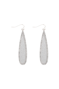 A1-1-3-E8626RD - LONG TEARDROP GLITTER WITH PAVE EARRINGS - SILVER/1PC