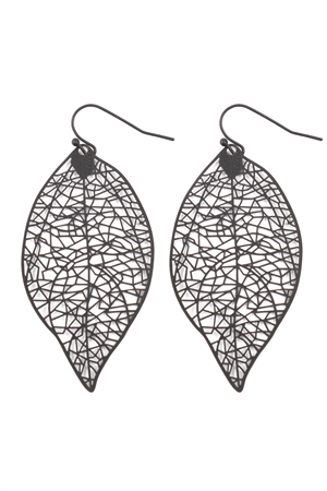 A1-4-1-E8911BK - LEAF FILIGREE DANGLING EARRINGS - BLACK/1PC