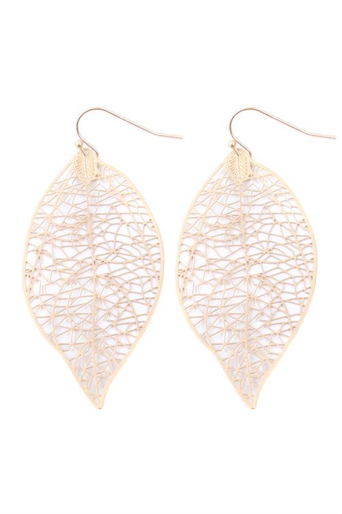 A1-4-1-E8911MG - LEAF FILIGREE DANGLING EARRINGS - MATTE GOLD/1PC