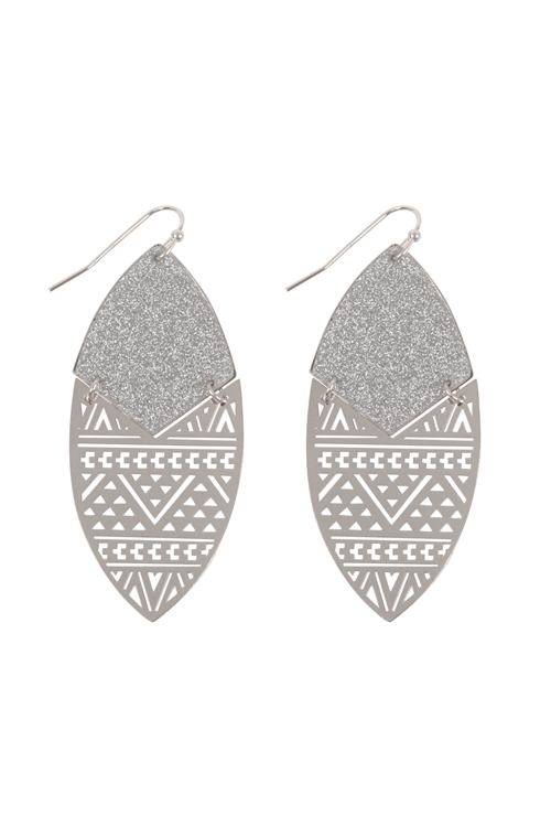 S1-1-2-E8965RD - SAND STICKER MARQUISE TRIBAL FILIGREE EARRINGS-SILVER/1PC