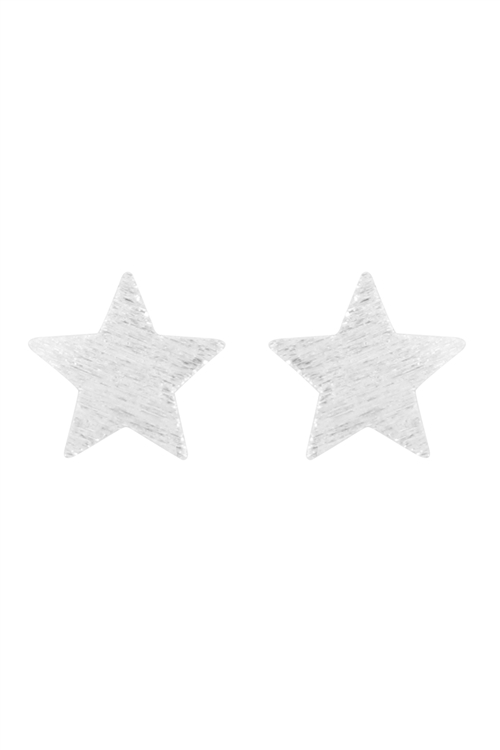 A3-1-3-E9383RH - STAR ROUGH FINISH POST EARRINGS - SILVER/6PCS