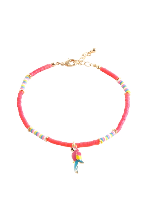 S5-5-5-EA0016GDPNK - FIMO METAL TROPICAL PAROT  ANKLET- PINK/1PC